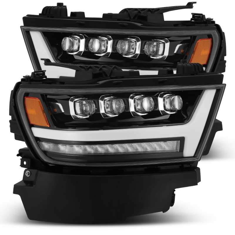 AlphaRex 19-20 Ram 1500HD NOVA LED Proj Headlights Plank Style Gloss Blk w/Activ Lght/Seq Signal/DRL AlphaRex Headlights AXOPROS