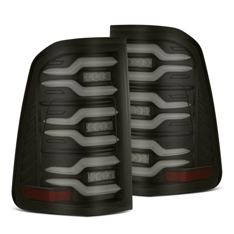 AlphaRex 19-21 Dodge Ram 1500 Luxx-Series LED Tail Lights Black w/Activ Light/Seq Signal AlphaRex Tail Lights AXOPROS