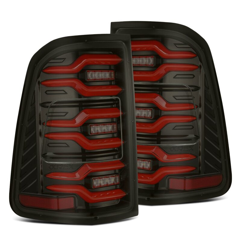 AlphaRex 19-21 Dodge Ram 1500 Luxx-Series LED Tail Lights Black/Red w/Activ Light/Seq Signal AlphaRex Tail Lights AXOPROS