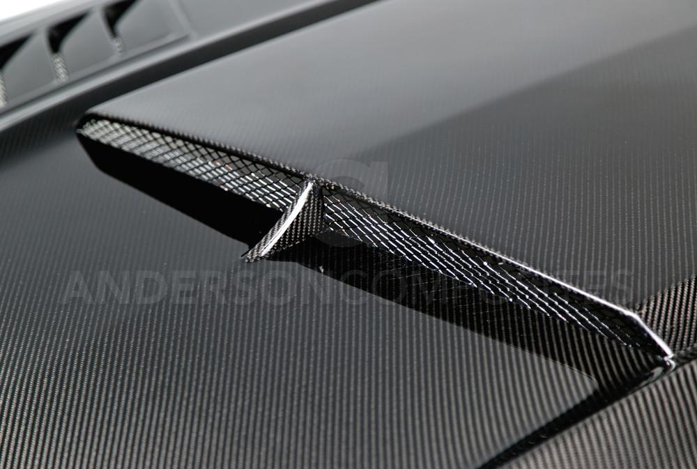 Anderson Composites AC-HD15FDMU-AB-DS Ram Air Double Sided Carbon Fiber Hood For 2015-2017 Ford Mustang Anderson Composites Hood AXOPROS