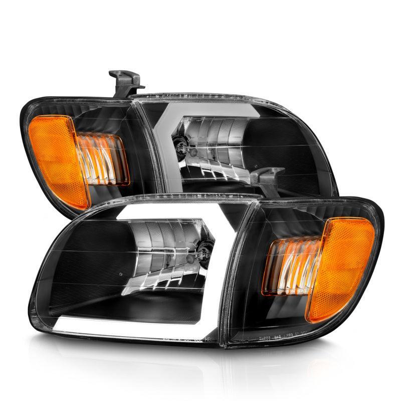 ANZO 00-04 Toyota Tundra (Fits Reg/Acc Cab Only) Crystal Headlights w/Light Bar Black w/Corner Light ANZO Headlights AXOPROS