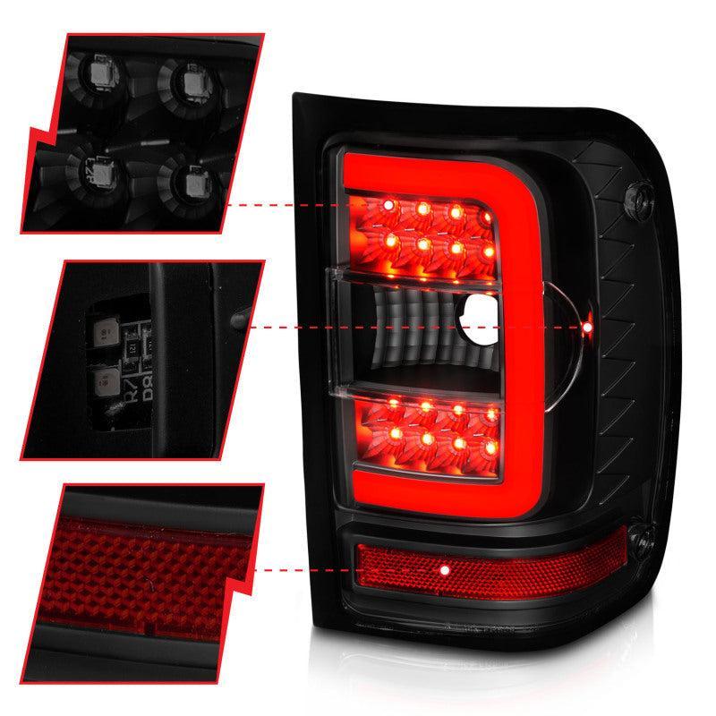 ANZO 01-11 Ford Ranger LED Taillights - Black Housing w/ Smoke Lens & Light Bar ANZO Tail Lights  AXOPROS