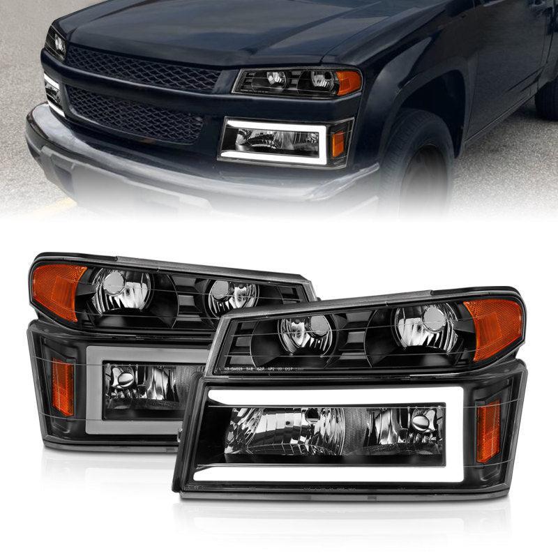 ANZO 04-12 GM Colorado/Canyon/I-Series Crystal Headlights - w/ Light Bar Black Housing 4pcs ANZO Headlights AXOPROS