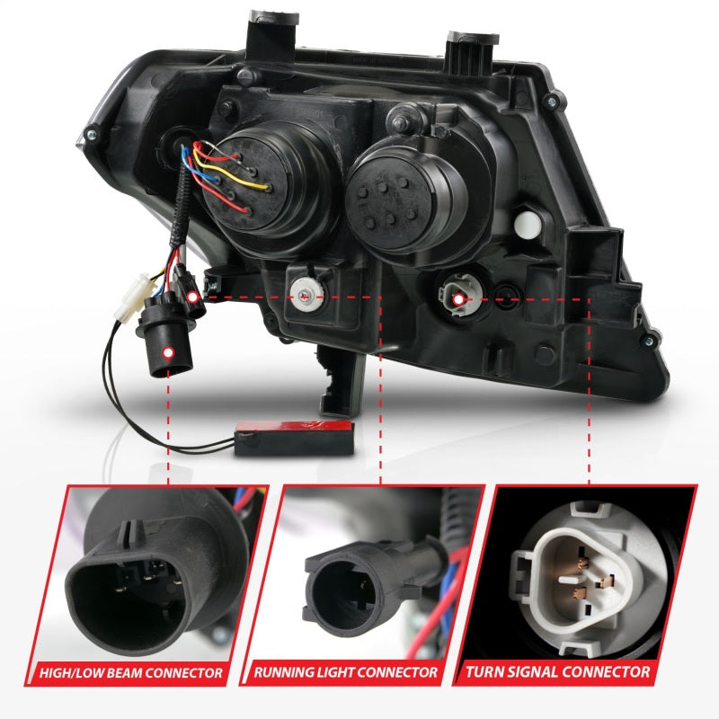 ANZO 09-20 Nissan Frontier Black Projector Plank Style DRL w/ Switchback & Sequential LED DRL ANZO Headlights AXOPROS