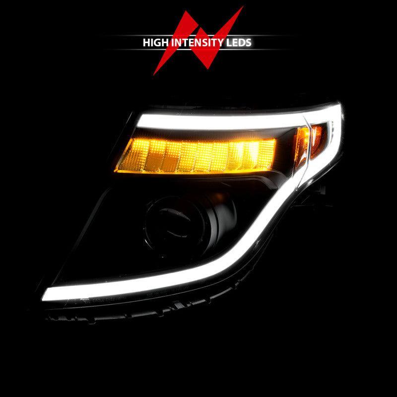 ANZO 11-15 Ford Explorer (w/Factory Halogen HL Only) Projector Headlights w/Light Bar Black Housing ANZO Headlights AXOPROS