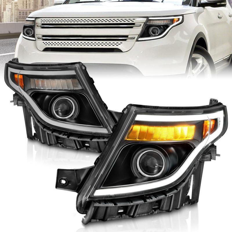 ANZO 11-15 Ford Explorer (w/Factory Halogen HL Only) Projector Headlights w/Light Bar Black Housing ANZO Headlights AXOPROS