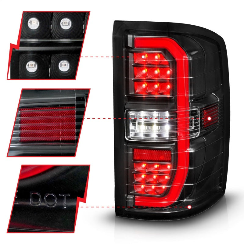 ANZO 14-18 GMC Sierra 1500 Full LED Taillights Black Housing Clear Lens (w/C Light Bars) ANZO Tail Lights  AXOPROS