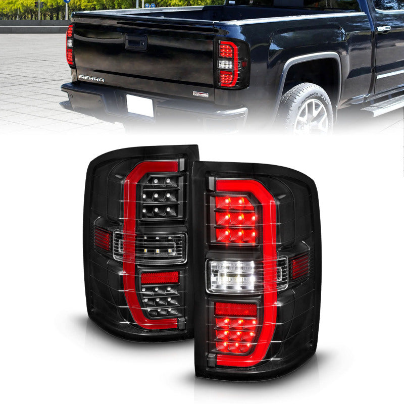 ANZO 14-18 GMC Sierra 1500 Full LED Taillights Black Housing Clear Lens (w/C Light Bars) ANZO Tail Lights  AXOPROS