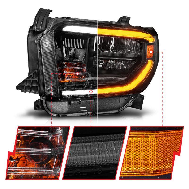 ANZO 14-21 Toyota Tundra (OE Halogen w/LED DRL) LED Crystal Headlights w/ Switchback & DRL - Blk ANZO Headlights AXOPROS