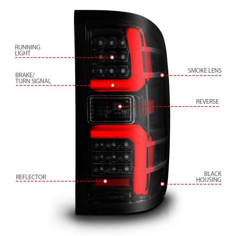 ANZO 15-19 Chevrolet Silverado 2500 HD/3500 HD LED Taillight w/ Sequential Black Housing/Smoke Lens ANZO Tail Lights AXOPROS