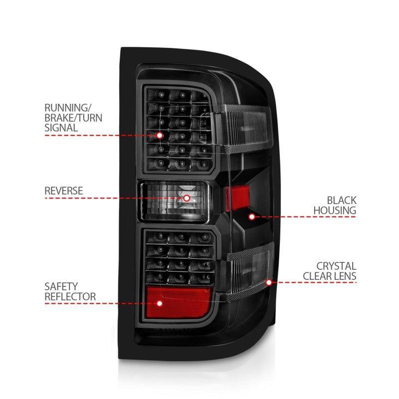 ANZO 15-19 Chevy Silverado 2500HD/3500HD (Factory Halogen Only) LED Tail Lights Black w/Clear Lens ANZO Tail Lights AXOPROS
