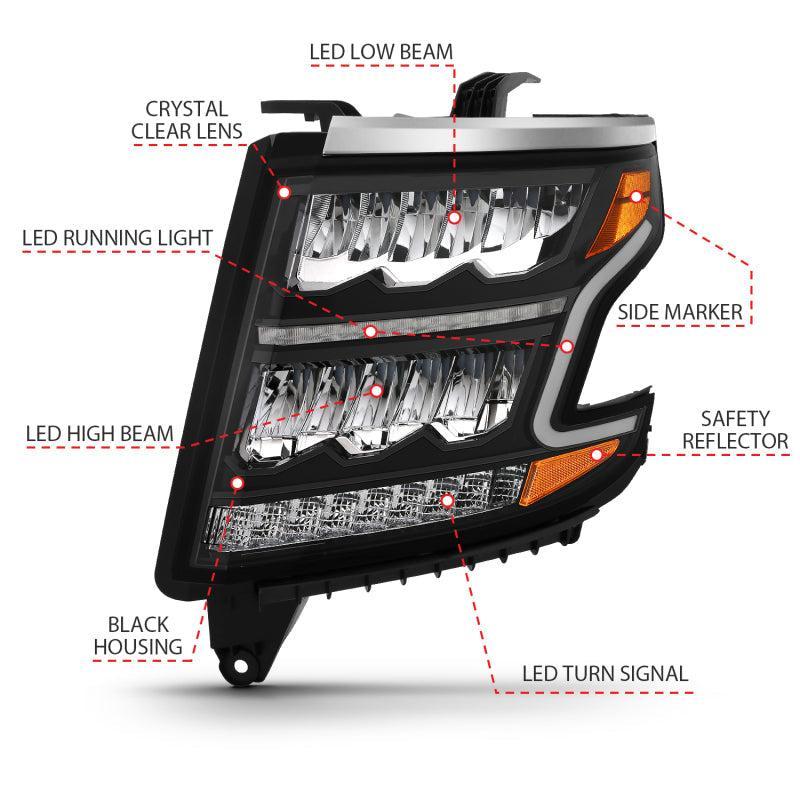 ANZO 15-20 Chevy Tahoe/Suburban LED Light Bar Style Headlights Black w/Sequential w/DRL w/Amber ANZO Headlights AXOPROS