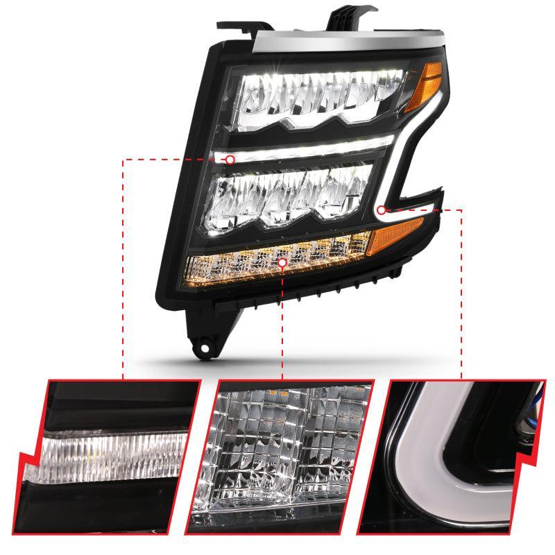 ANZO 15-20 Chevy Tahoe/Suburban LED Light Bar Style Headlights Black w/Sequential w/DRL w/Amber ANZO Headlights AXOPROS