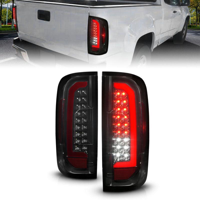 ANZO 15-21 GMC Canyon Full LED Tail Lights w/ Red Lightbar Black Housing Smoke Lens ANZO Tail Lights AXOPROS