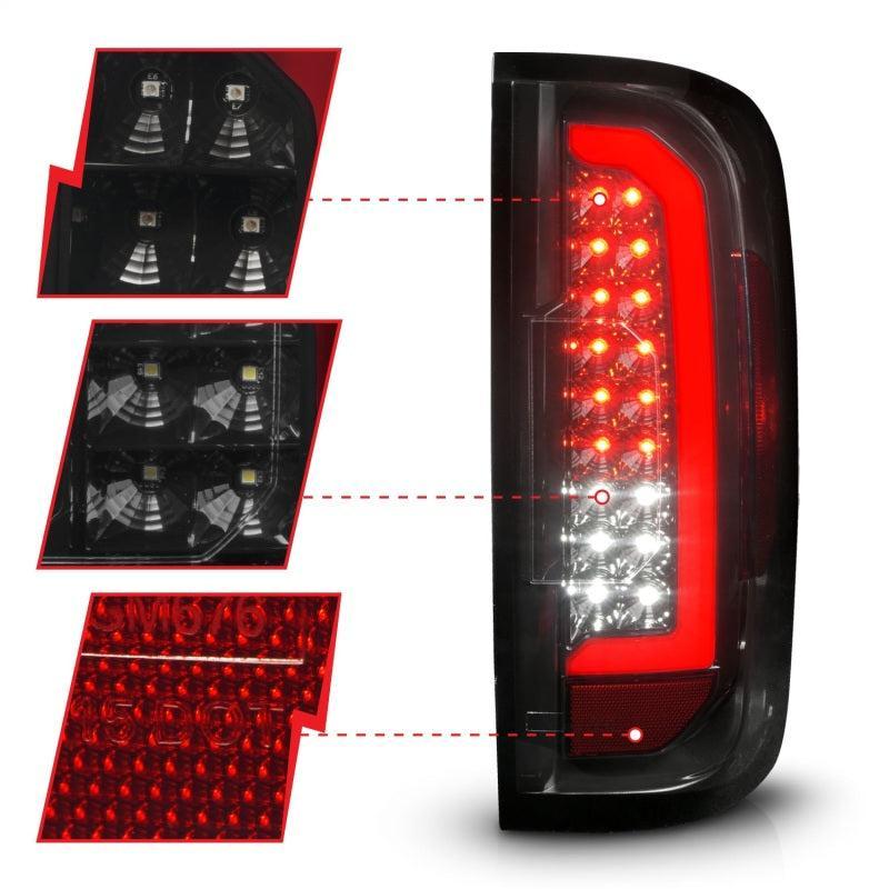 ANZO 15-21 GMC Canyon Full LED Tail Lights w/ Red Lightbar Black Housing Smoke Lens ANZO Tail Lights AXOPROS