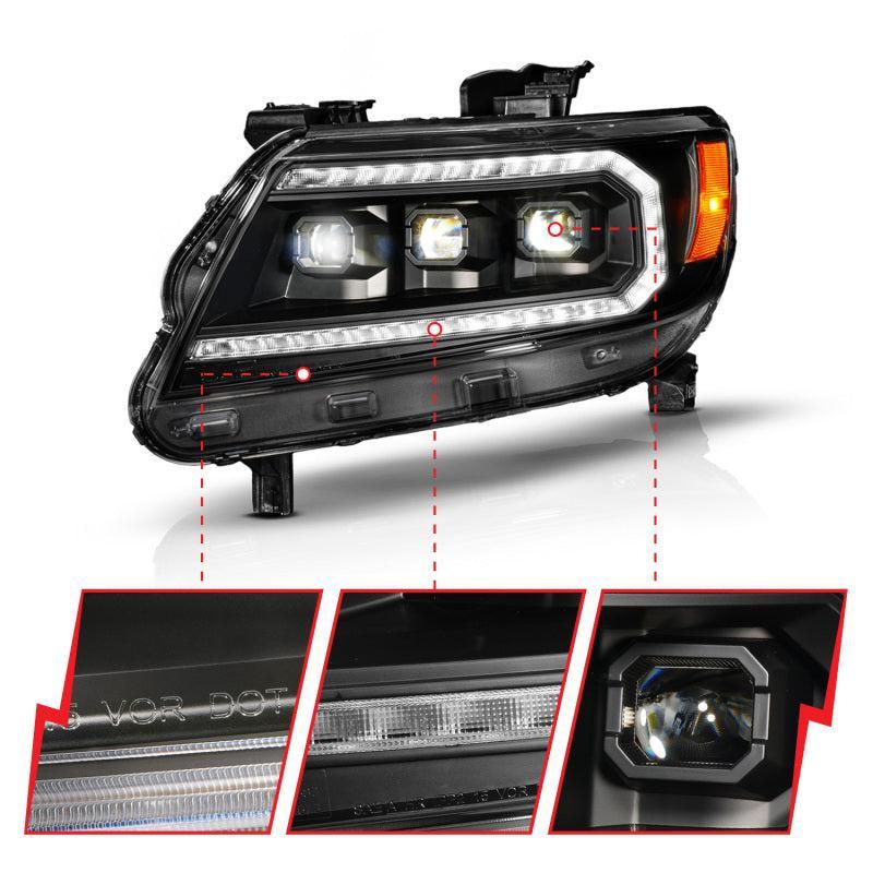 ANZO 15-22 Chevy Colorado Blk Housing Full LED DRL Projector Headlight w/ Sequential Light Bar ANZO Headlights AXOPROS