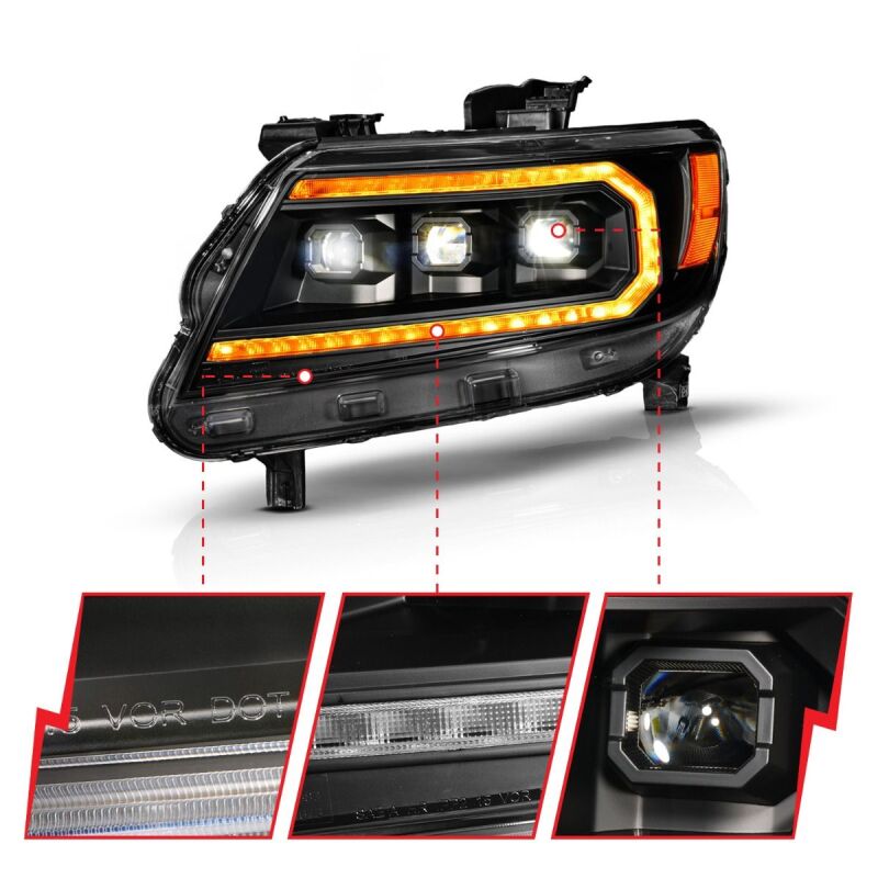 ANZO 15-22 Chevy Colorado Full LED Headlights w/ Initiation (Amber DRL) - Black ANZO Headlights AXOPROS