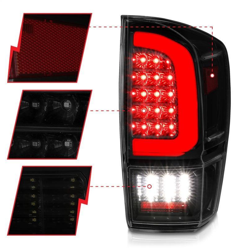 ANZO 16-21 Toyota Tacoma LED Tail Lights - w/ Light Bar Sequential Black Housing & Smoke Lens ANZO Tail Lights  AXOPROS