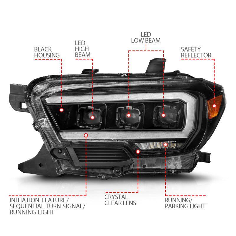 ANZO 16-22 Toyota Tacoma SR/SR5 ONLY Full LED Proj Headlights w/Light Bar Seq. Blk w/Initiation Lgt ANZO Headlights AXOPROS