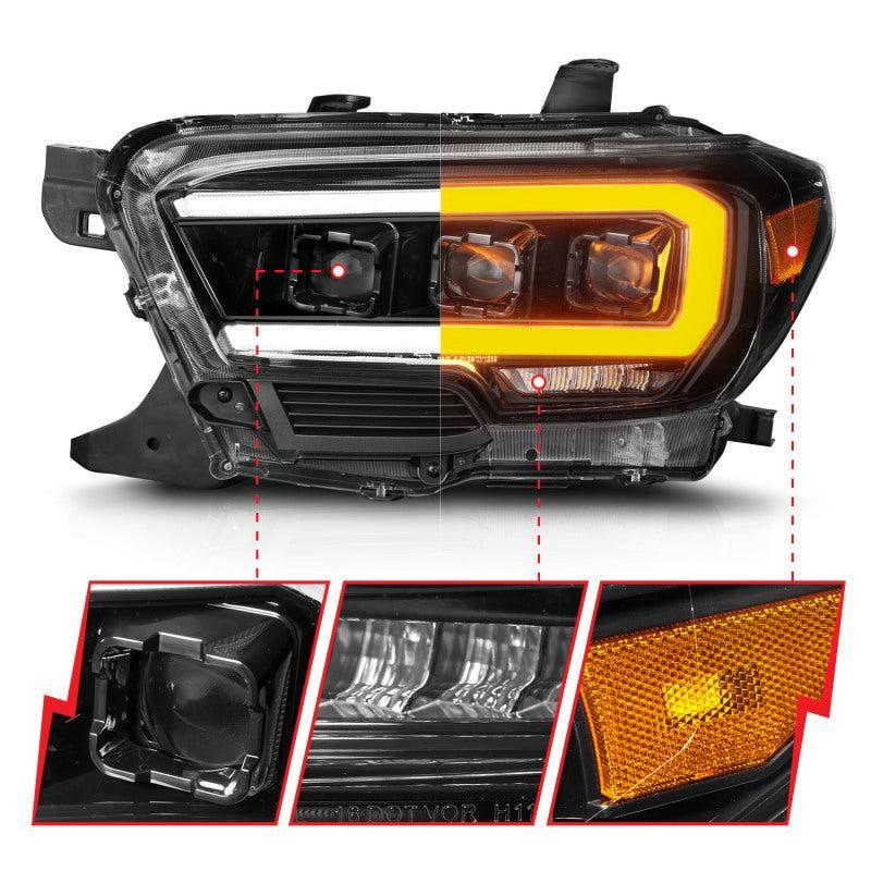 ANZO 16-22 Toyota Tacoma SR/SR5 ONLY Full LED Proj Headlights w/Light Bar Seq. Blk w/Initiation Lgt ANZO Headlights AXOPROS
