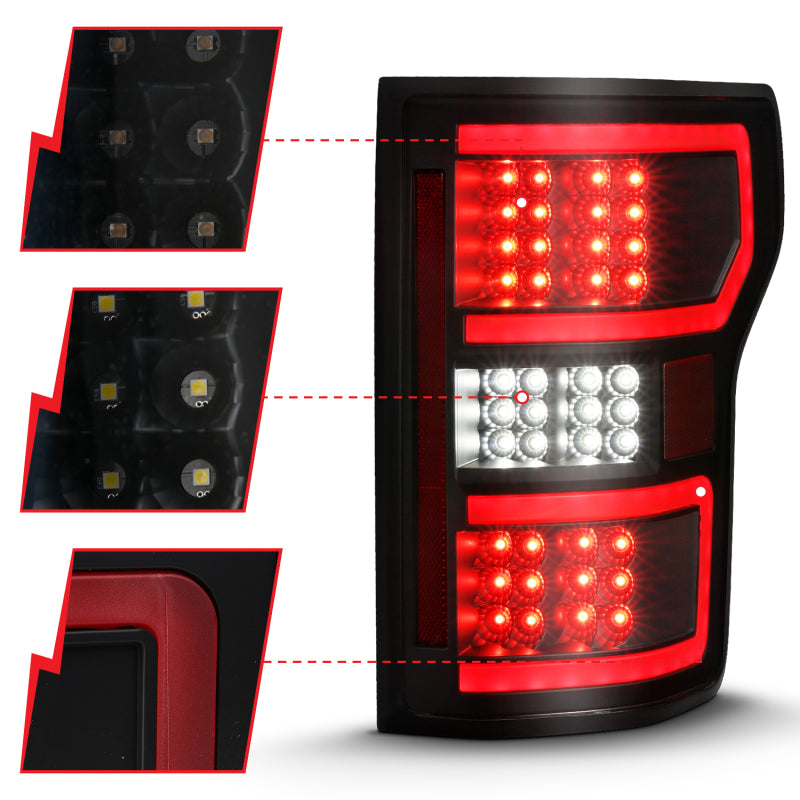 ANZO 18-19 Ford F-150 LED Taillight Black Housing Clear Lens Red Light Bar W/Sequential ANZO Tail Lights  AXOPROS