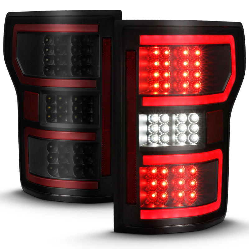 ANZO 18-19 Ford F-150 LED Taillight Black Housing Clear Lens Red Light Bar W/Sequential ANZO Tail Lights  AXOPROS