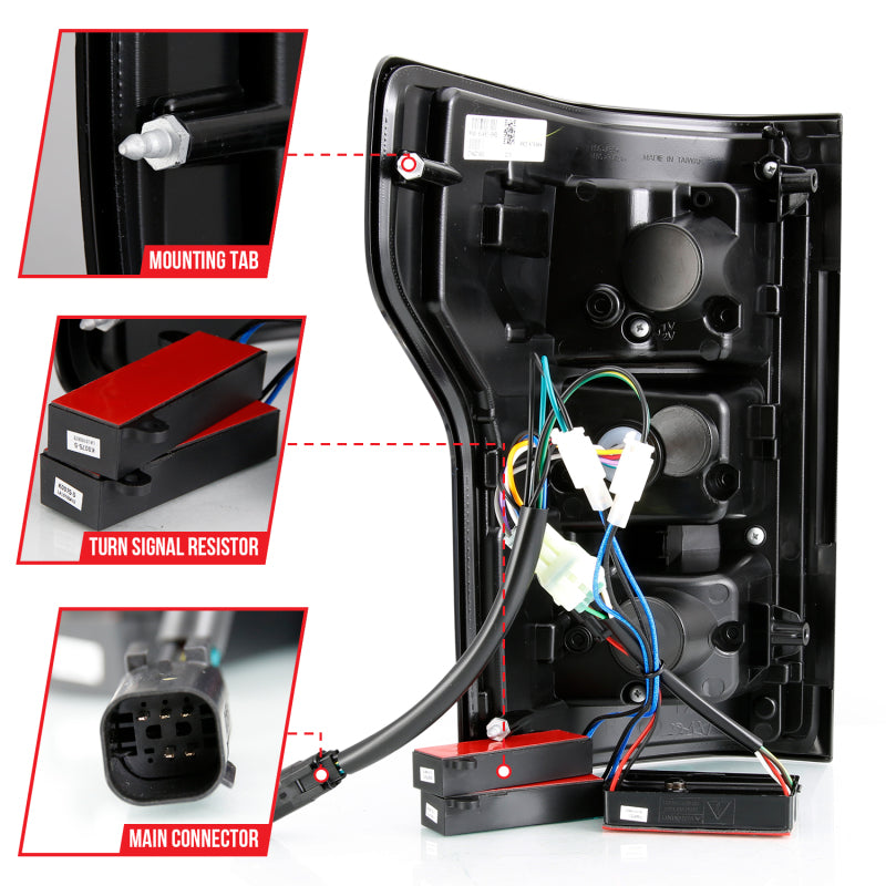 ANZO 18-19 Ford F-150 LED Taillight Black Housing Clear Lens Red Light Bar W/Sequential ANZO Tail Lights  AXOPROS