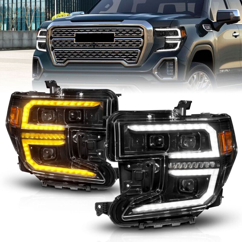 Anzo 19-21 GMC Sierra 1500 LED Projector Headlight w/Switchback+Sequential - Black ANZO Headlights  AXOPROS