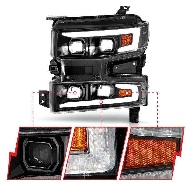 ANZO 19-22 Chevrolet Silverado 1500 LED Proj HL w/Lgt Bar SwBk Seq. Blk w/In. Light - Passenger Side ANZO Headlights AXOPROS