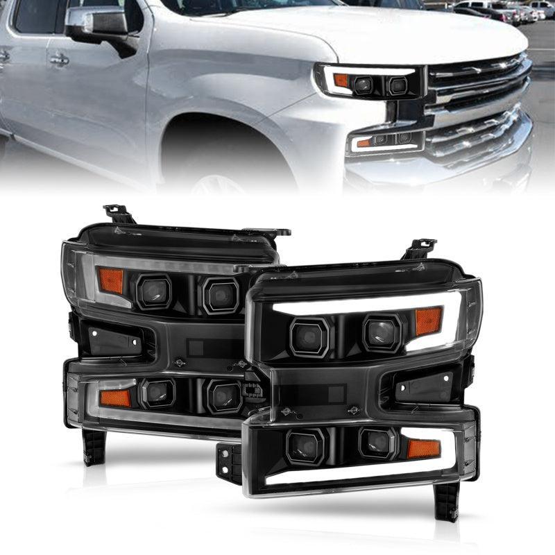 ANZO 19-22 Chevrolet Silverado 1500 LED Proj HL w/Lgt Bar SwBk Seq. Blk w/In. Light - Passenger Side ANZO Headlights AXOPROS