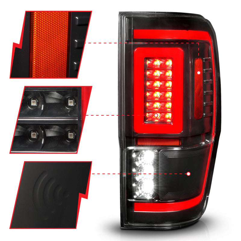 ANZO 19-22 Ford Ranger Full LED Taillights w/ Lightbar Sequential Signal Black Housing/Clear Lens ANZO Tail Lights  AXOPROS