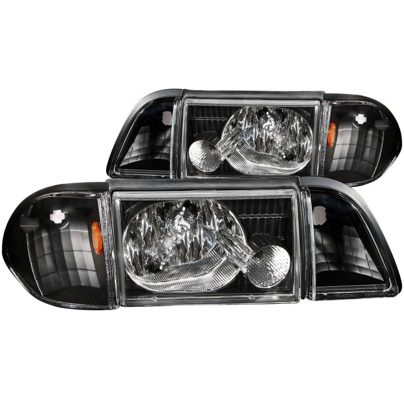 ANZO 1987-1993 Ford Mustang Crystal Headlights Black w/ Corner Lights 3pc ANZO Headlights AXOPROS