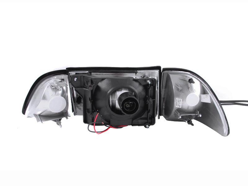 ANZO 1987-1993 Ford Mustang Crystal Headlights Black w/ Corner Lights 3pc ANZO Headlights AXOPROS
