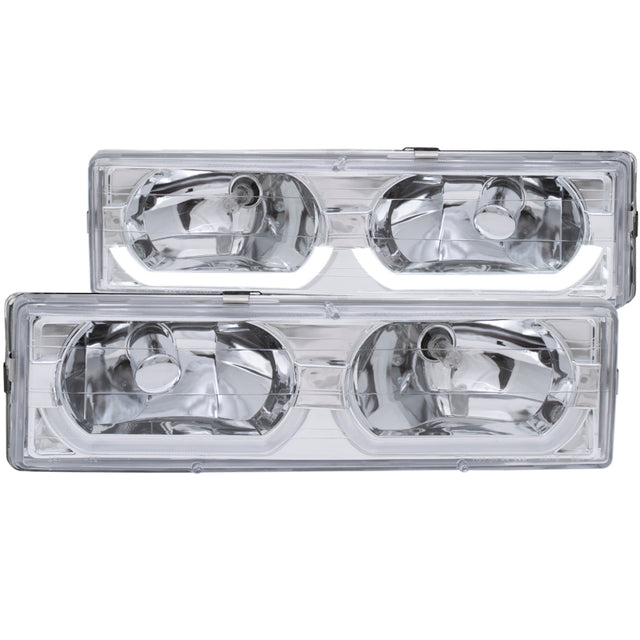 ANZO 1988-1998 Chevrolet C1500 Crystal Headlights Chrome w/ Low - Brow ANZO Headlights  AXOPROS