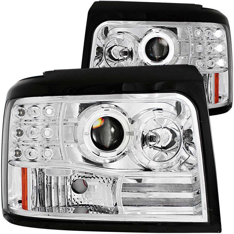 ANZO 1992-1996 Ford F-150 Projector Headlights w/ Halo Chrome w/ Side Markers and Parking Lights ANZO Headlights AXOPROS