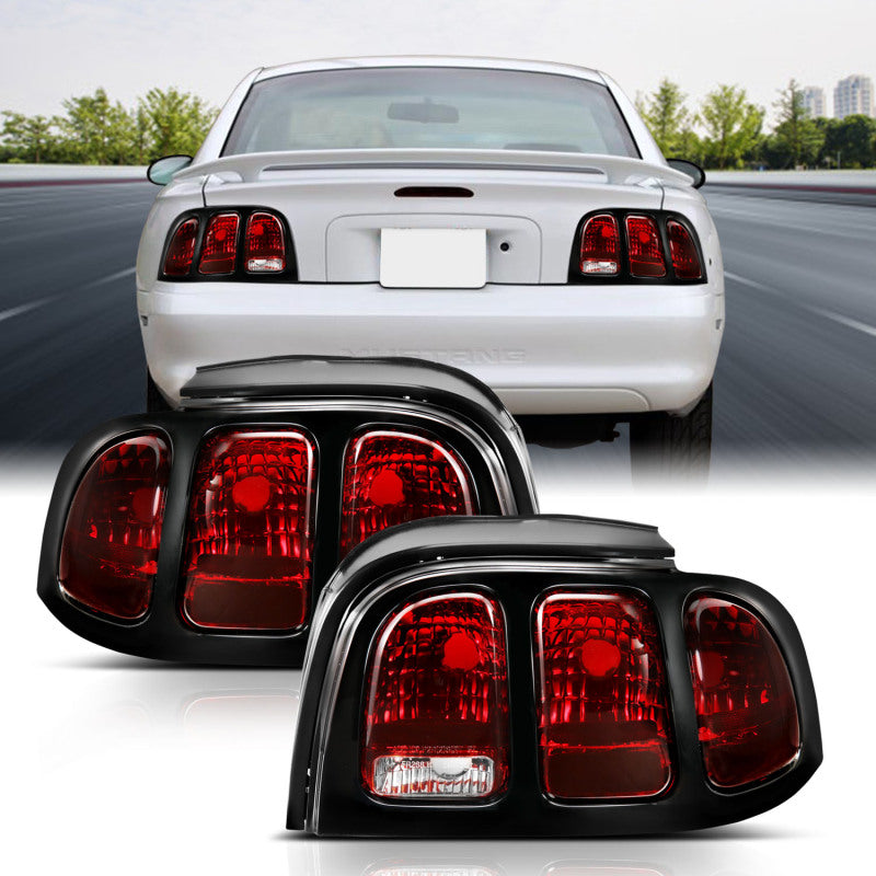 ANZO 1994-1998 Ford Mustang Taillight Dark Red Lens (OE Style) ANZO Tail Lights  AXOPROS
