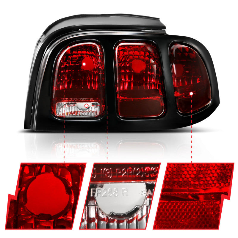 ANZO 1994-1998 Ford Mustang Taillight Dark Red Lens (OE Style) ANZO Tail Lights  AXOPROS