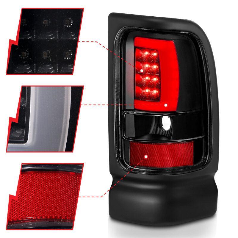 ANZO 1994-2001 Dodge Ram 1500 LED Taillights Plank Style Black w/Clear Lens ANZO Tail Lights  AXOPROS