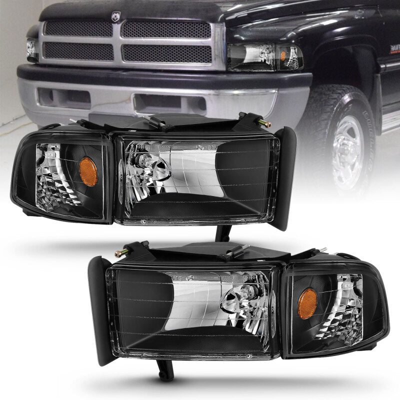 ANZO 1994-2001 Dodge Ram Crystal Headlights Black ANZO Headlights AXOPROS