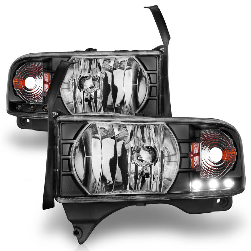 ANZO 1994-2001 Dodge Ram Crystal Headlights Black w/ LED ANZO Headlights AXOPROS