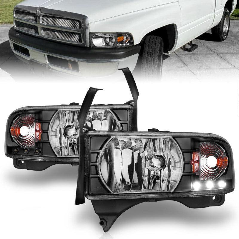 ANZO 1994-2001 Dodge Ram Crystal Headlights Black w/ LED ANZO Headlights AXOPROS