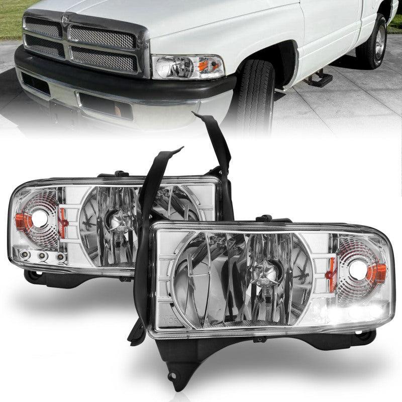 ANZO 1994-2001 Dodge Ram Crystal Headlights Chrome w/ LED ANZO Headlights AXOPROS