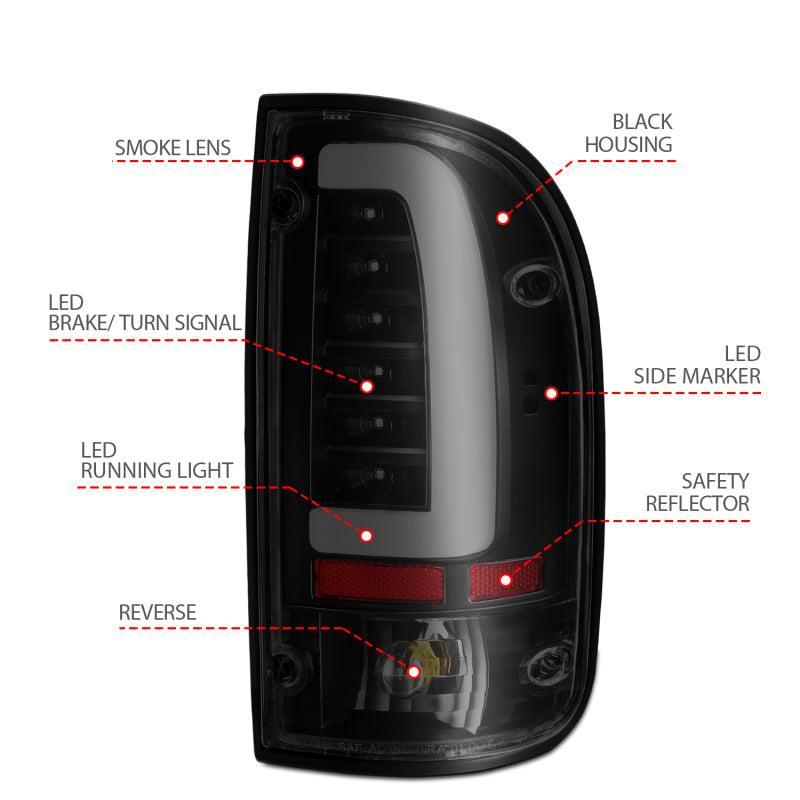 ANZO 1995-2000 Toyota Tacoma LED Taillights Black Housing Smoke Lens (Pair) ANZO Tail Lights  AXOPROS