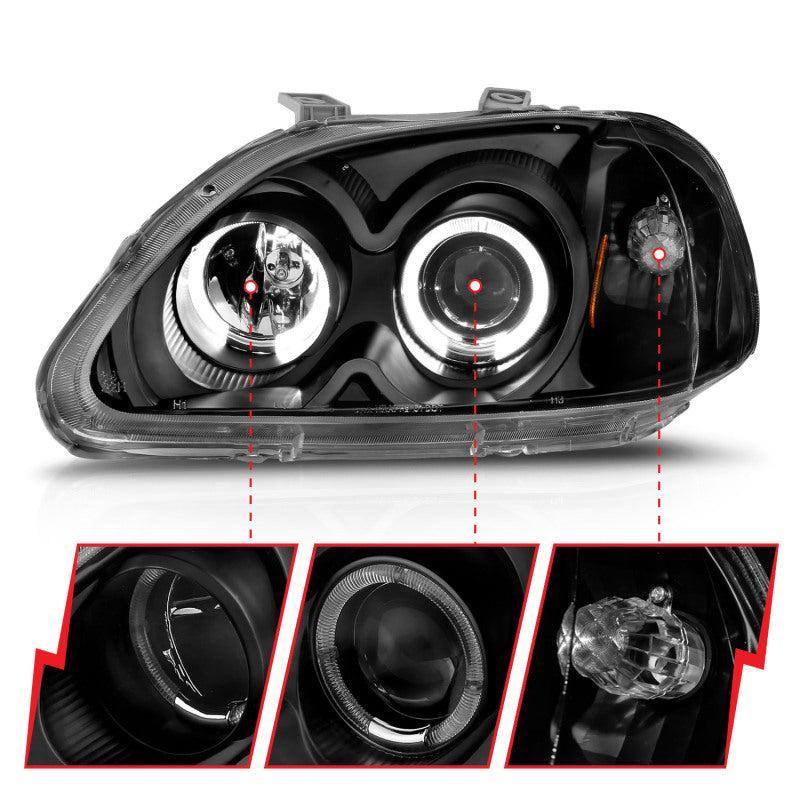 ANZO 1996-1998 Honda Civic Projector Headlights w/ Halo Black ANZO Headlights AXOPROS