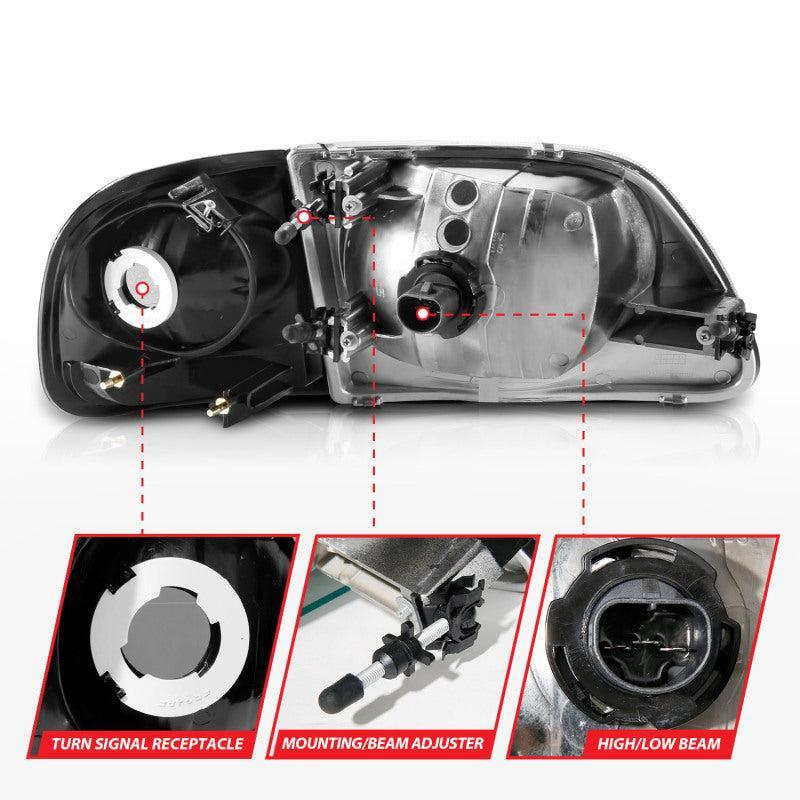 ANZO 1997-2003 Ford F150 Crystal Headlight Black w/ Parking Light ANZO Headlights AXOPROS
