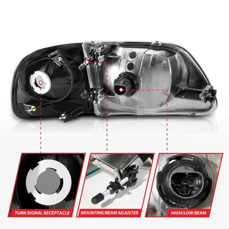 ANZO 1997-2003 Ford F150 Crystal Headlight Black w/ Parking Light ANZO Headlights AXOPROS