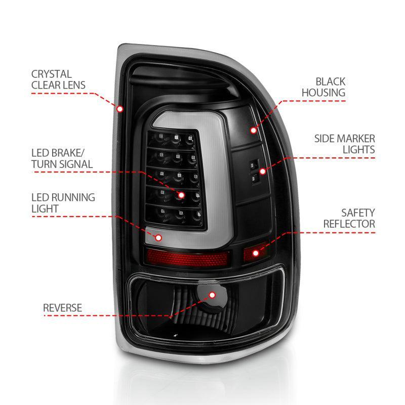 ANZO 1997-2004 Dodge Dakota LED Taillights Black Housing Clear Lens Pair ANZO Tail Lights  AXOPROS