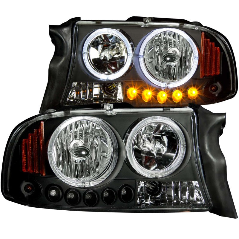 ANZO 1997-2004 Dodge Dakota Projector Headlights w/ Halo Black 1 pc ANZO Headlights AXOPROS