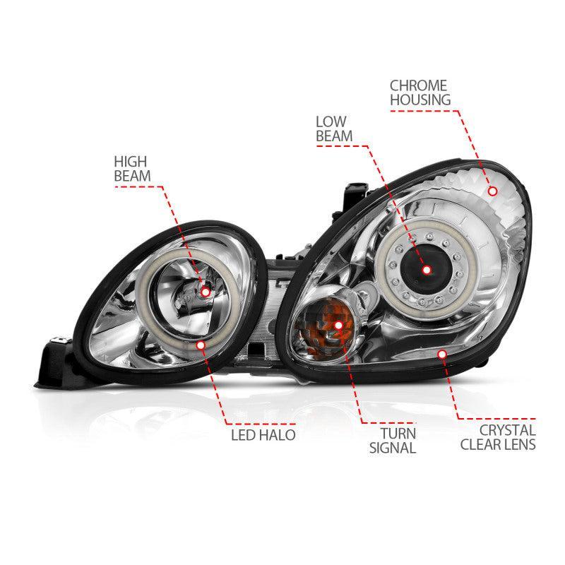 ANZO 1998-2005 Lexus Gs300 Projector Headlights w/ Halo Chrome ANZO Headlights AXOPROS