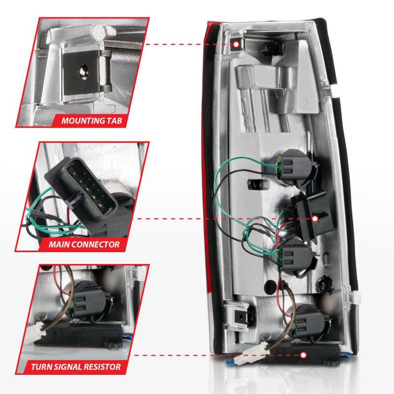 ANZO 1999-2000 Cadillac Escalade LED Taillights Chrome Housing Red/Clear Lens Pair ANZO Tail Lights  AXOPROS